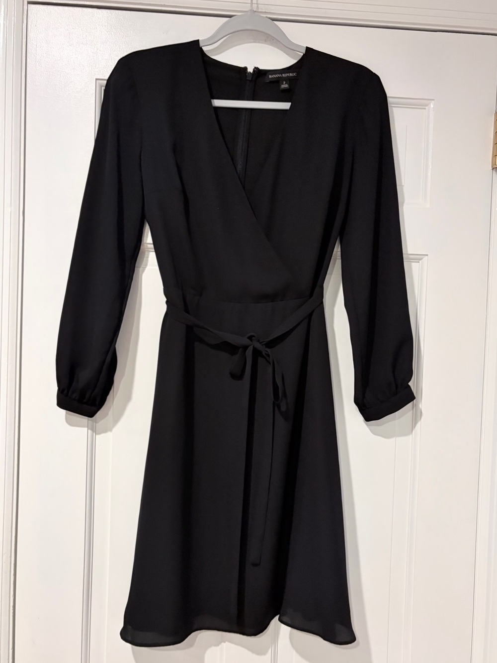 Banana Republic Black Wrap V-Neck Long Sleeve Dress